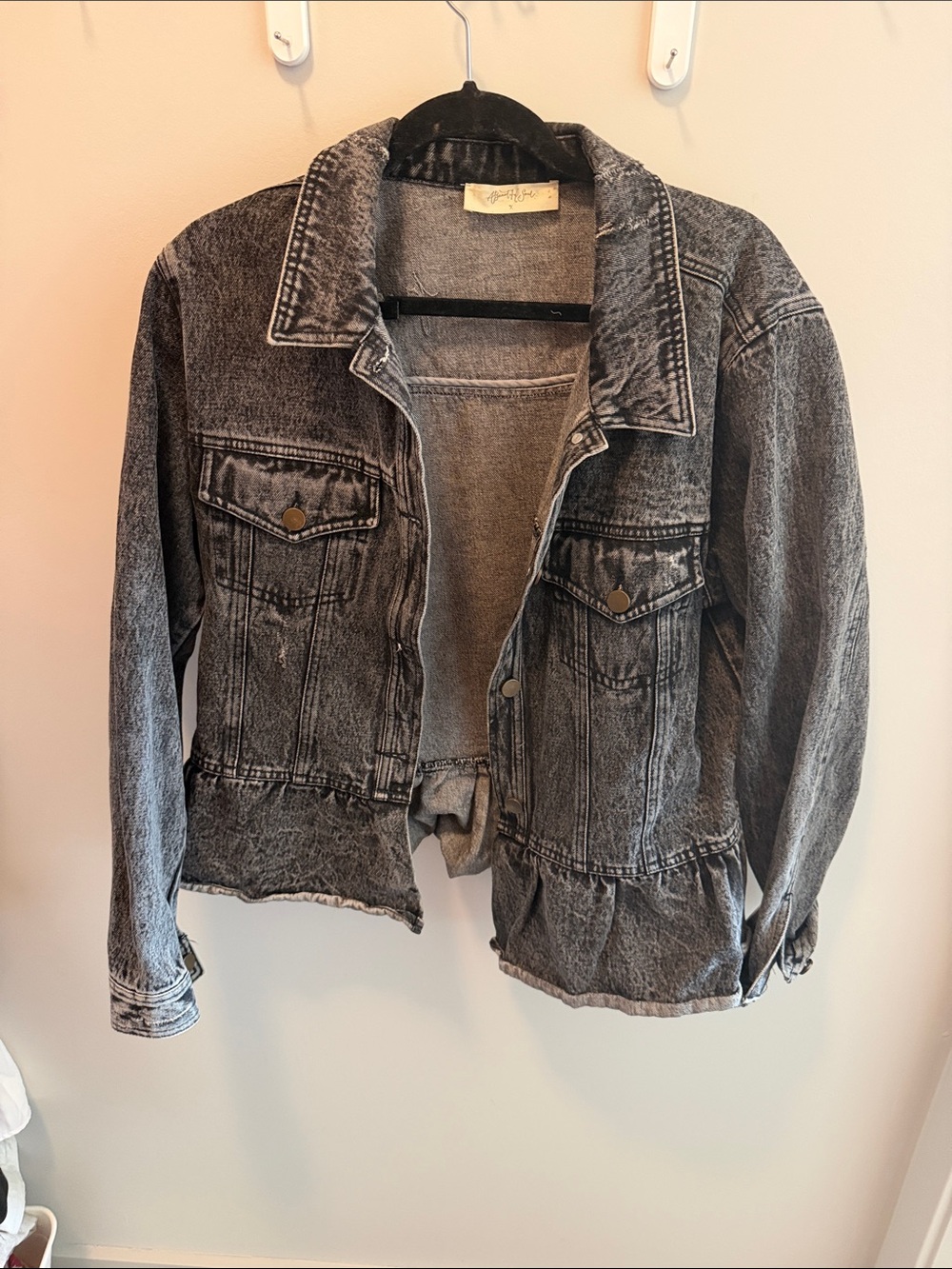 Women’s Washed Black Jean Jacket with Peplum Hem